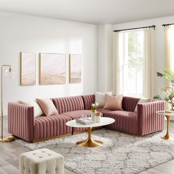 Luxe Velvet Channel-Tufted Sectional Sofa